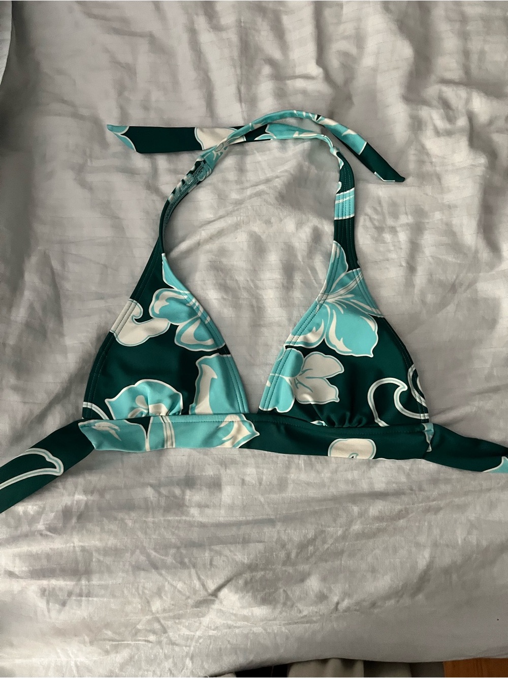 Arizona Jean Company Teal and Dark Green Floral Halter Bikini Top
